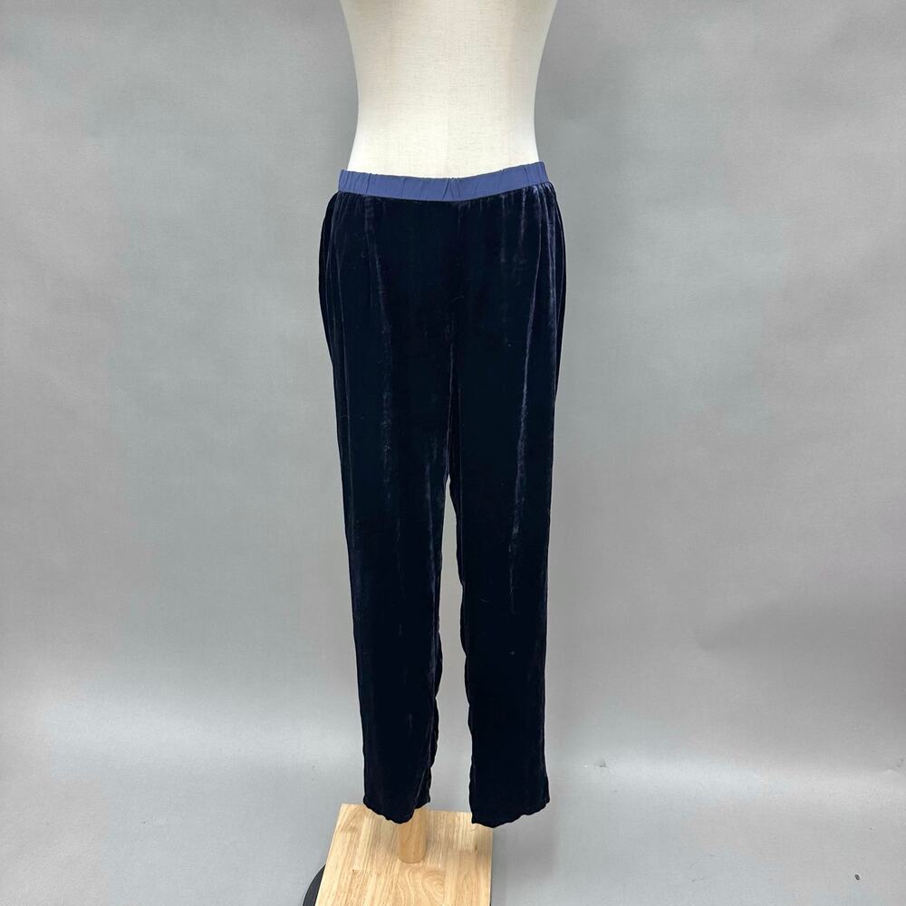 Eileen Fisher navy silk/rayon velvet wide leg crop pull on pant size‎ small
